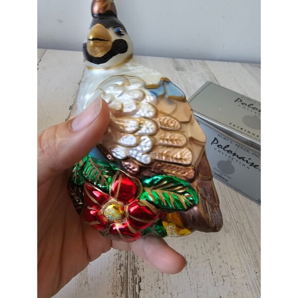 Polonaise Partridge pear tree Glass ornament poinsettia Kurt Adler bird Xmas tre - Picture 3 of 10